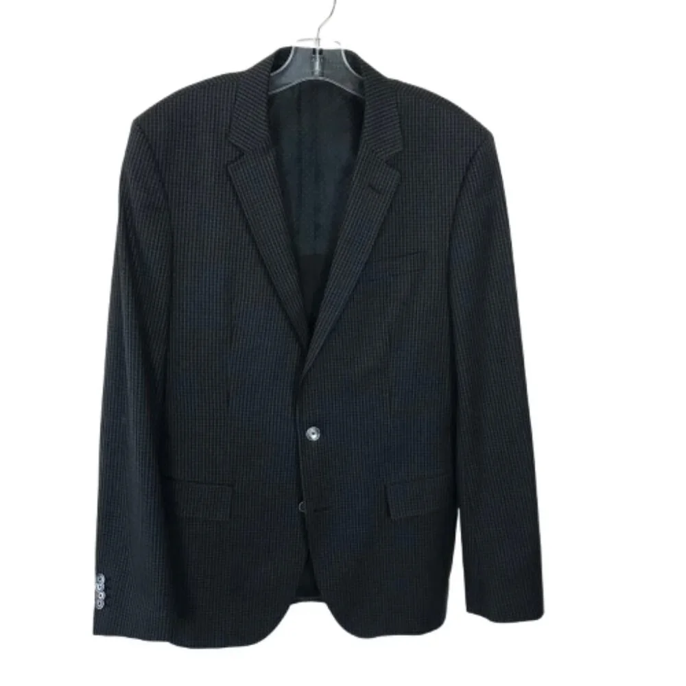 BOSS Hugo Boss Men Size 40 LONG 40L Hutsons Trim Fit Check Pattern Blazer Jacket